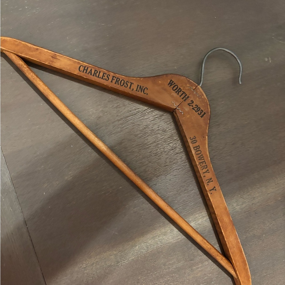 Vintage Clothes Hanger Charles Frost Inc. Wooden Advertising Hanger N.Y